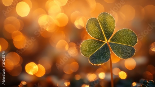 Glowing clover plant stands out against a blurred golden background in an enc...