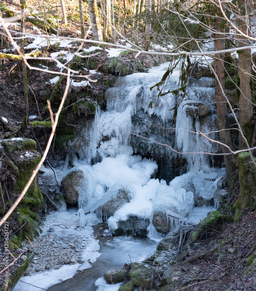 Eiszapfen im Winter am Bach