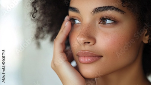 Close-Up of Woman’s Lips and Hand in Soft Natural Light photo