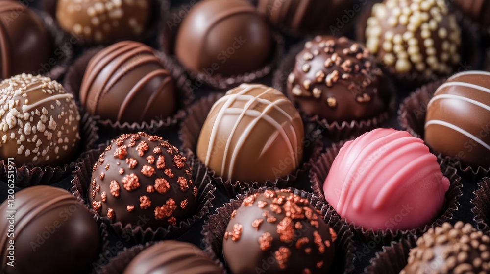 An array of delectable gourmet chocolates with various textures and toppings, including smooth, crunchy, and nutty, artistically arranged in a tempting display. An array of delectable gourmet chocolates with various textures and toppings, including smooth, crunchy, and nutty, artistically arranged in a tempting display.