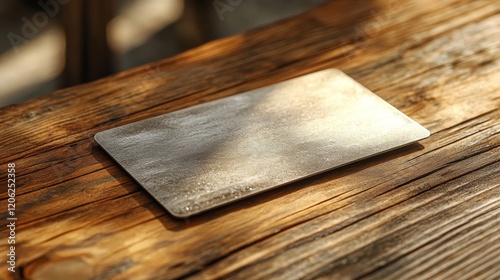 Card lies on polished hardwood floor in a home hallway during the afternoon l...