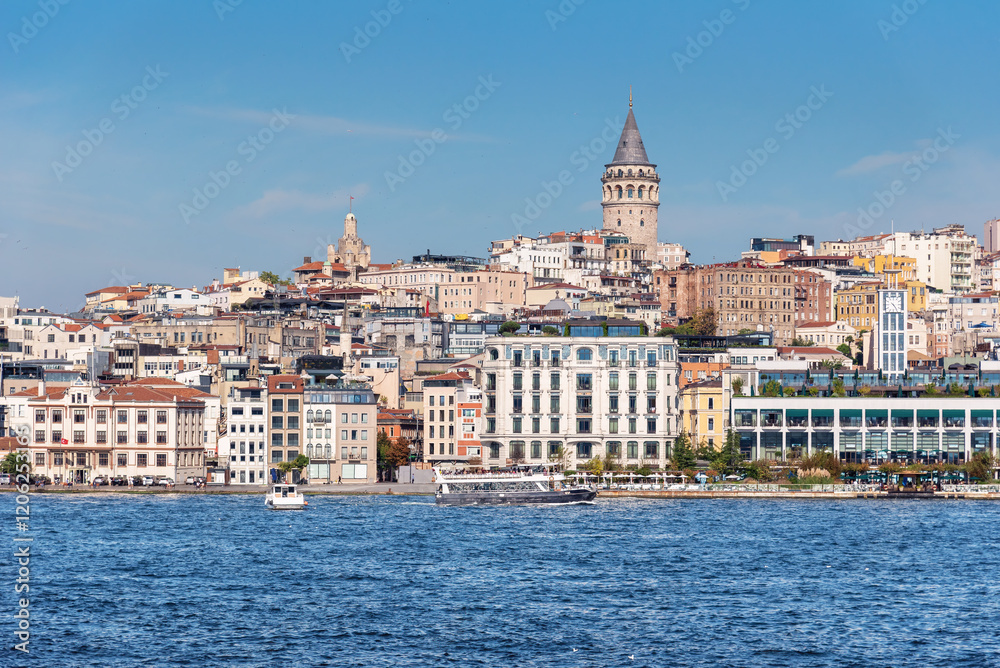 View of the Galata Tower from the Bosphorus. View of the Galata Tower from the Bosphorus.