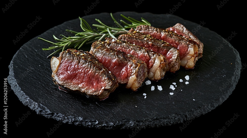 Perfectly Cooked Medium-Rare Steak Slices with Rosemary and Sea Salt Perfectly Cooked Medium-Rare Steak Slices with Rosemary and Sea Salt