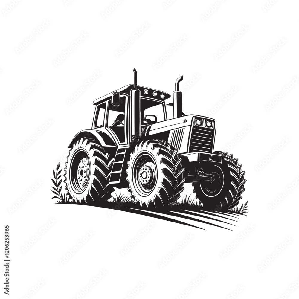 Obraz premium tractor-silhouette--vector--white-background illustration 