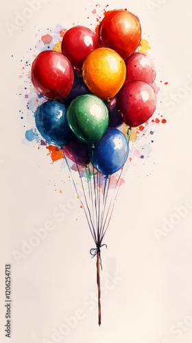 Colorful balloons floating gracefully against a soft background in a whimsica...