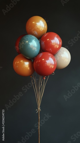 Colorful balloons floating gracefully against a soft background in a whimsica...