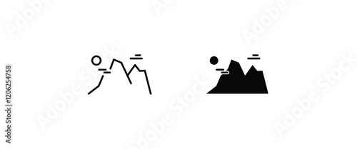 Mountain with flag on a peak Top of mountain with flag icon vector, filled Success, aim achievement, leadership, Mission, Mount, Climbing, conquered, way up, high in, Hiking, Target, Get on top design