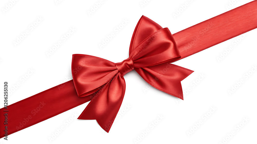 Bold Red Satin Ribbon with a Gorgeous Bow, Perfect for Christmas, Valentine's Day, and Gift Wrapping Isolated on White or Transparent Background