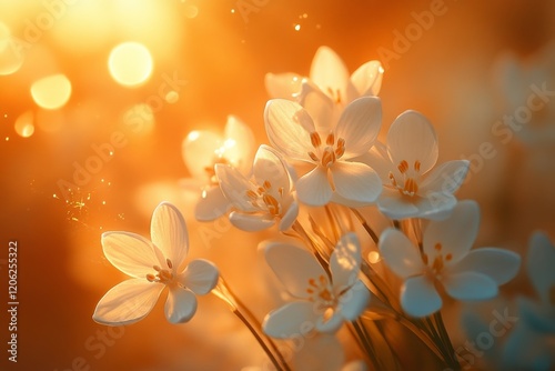 Snowdrop flowers bloom in early spring under soft sunlight in a tranquil gard...
