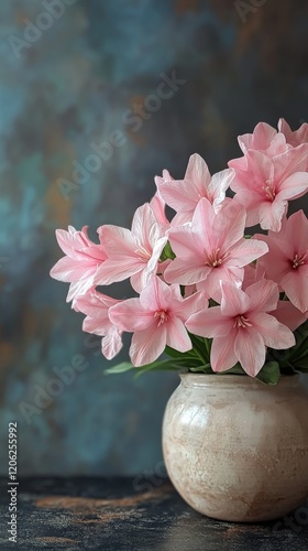 Pink floral arrangement in a decorative vase showcasing spring beauty and warmth