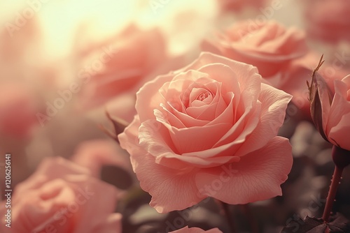 Beautiful pink roses arranged gracefully with lush green leaves on a white ba...