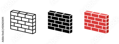 Brick wall icon. Stone block barrier symbol. Construction facade brickwork vector illustration. Perspective brick wall texture sign. Masonry building pictogram. Architecture concept.