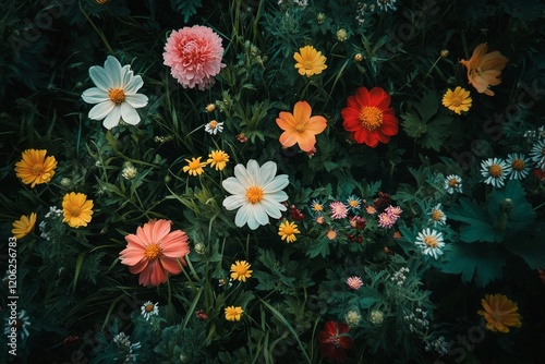 Colorful flowers blooming in a lush garden captured during the golden hour
