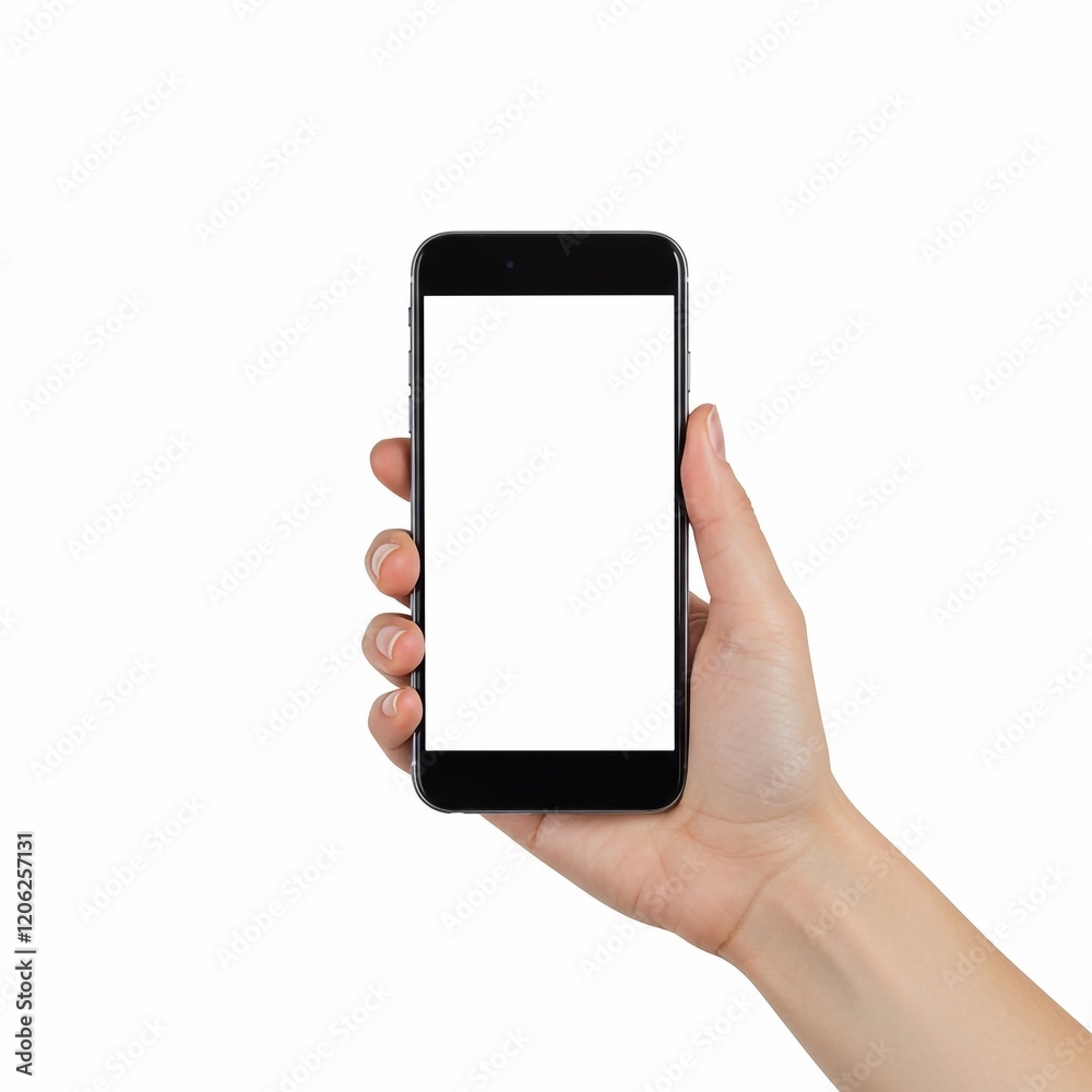 Woman hand holding phone on white background with copy space. Woman holding smartphone with white screen. Hand with blank cellphone display, close-up
Woman hand holding phone on white background with copy space. Woman holding smartphone with white screen. Hand with blank cellphone display, close-up