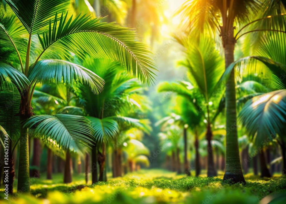 Obraz premium Miniature Tropical Palm Forest Background: Idyllic Island Paradise Tilt-Shift Image