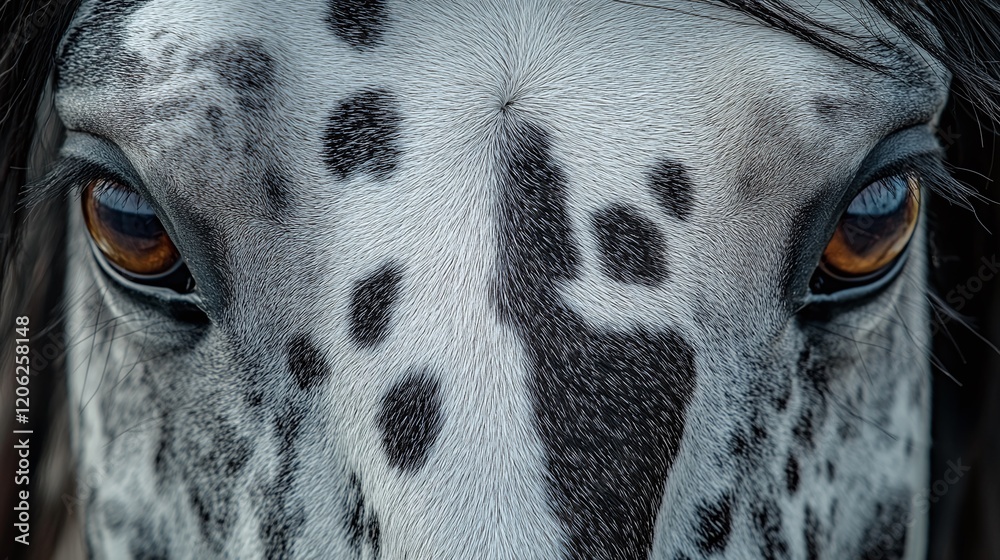 Naklejka premium white horse with black spots, portrait