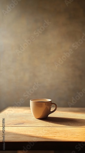 Crafted wooden serving board with a cup of coffee and decorative element on a...