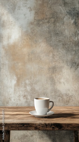 Crafted wooden serving board with a cup of coffee and decorative element on a...