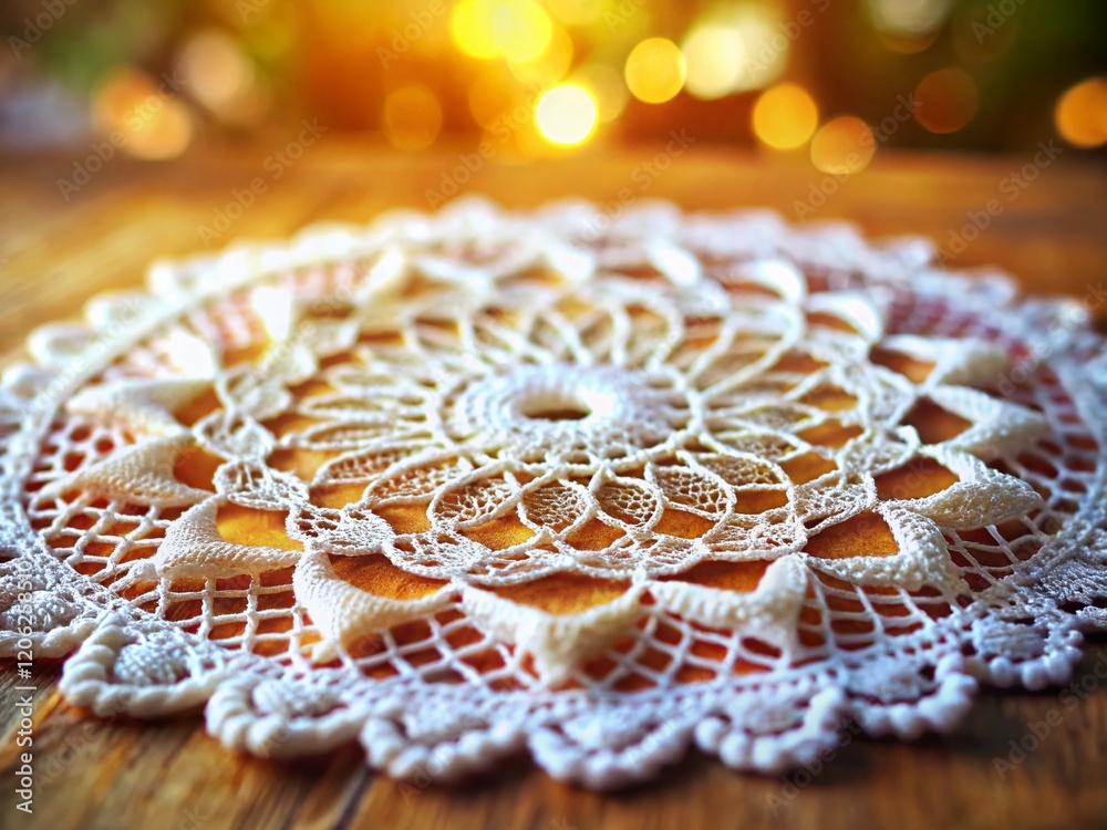 Obraz premium Miniature White Lace Doily Handmade Craft, Closeup Tilt-Shift Video Still
