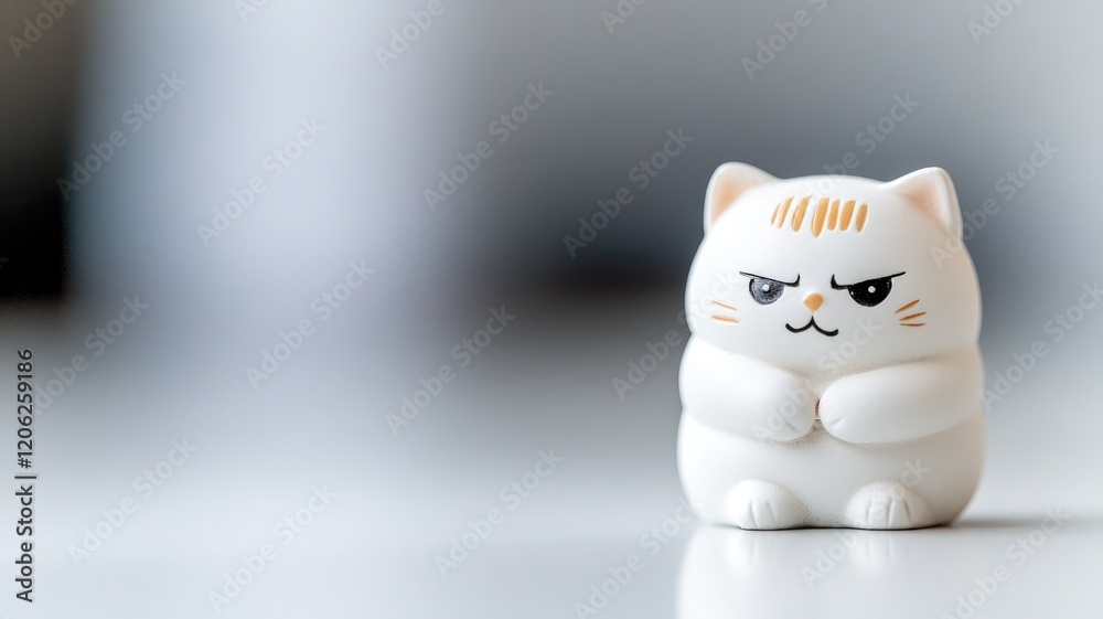 Small white figurine of angry cat with crossed arms Small white figurine of angry cat with crossed arms