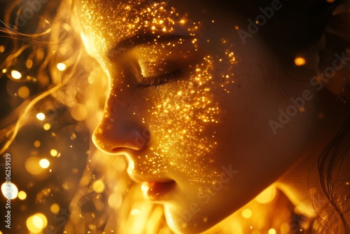 Goddess energy aesthetic with woman and golden light photo