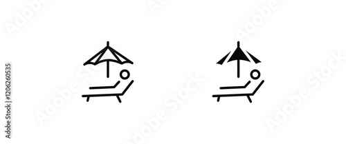 Summer relax sunbathing, Sunbed icon. Resort, beach, chair, furniture, lounger, parasol, relaxation, sea, umbrella Parasol lounger, sun