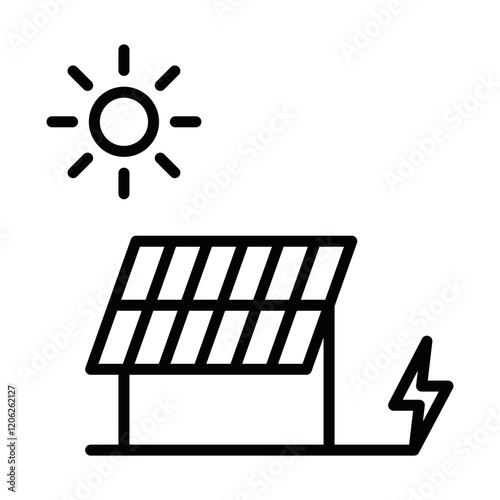 Solar panel with a sun generating electricity. Editable stroke.