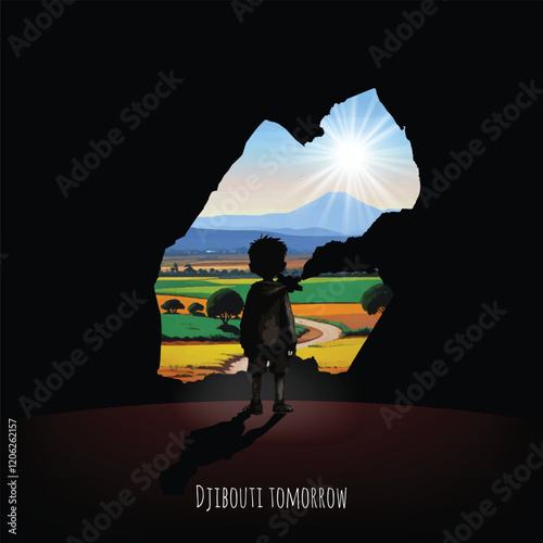 The boy looks to the bright future of Djibouti. vector eps file