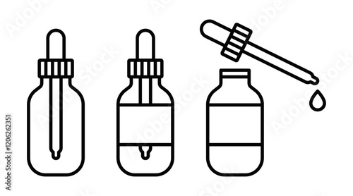 Outline icon of serum bottles with droppers. Editable stroke.