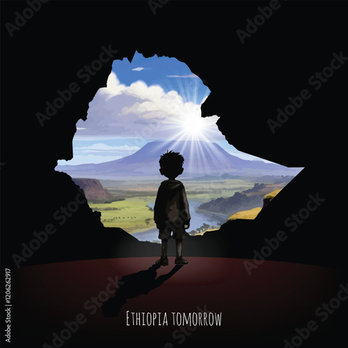 The boy looks to the bright future of Ethiopia. vector eps file