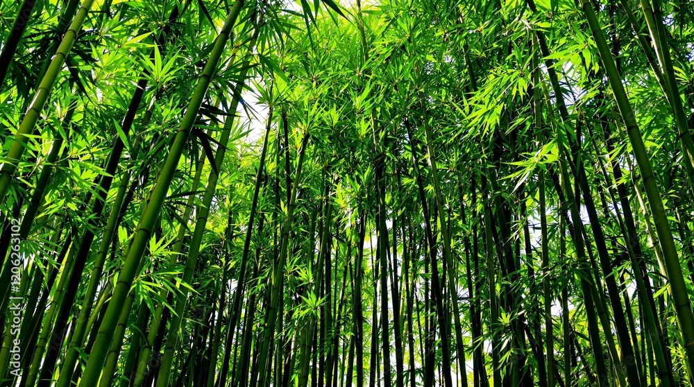 Dense Bamboo Grove in Sunlight, Nature's Tranquility Dense Bamboo Grove in Sunlight, Nature's Tranquility