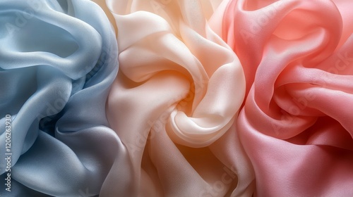 Elegant silk ribbons in soft pastel colors arranged artistically on a texture...