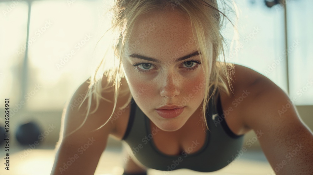 Fototapeta premium Focused Woman Doing Intense Workout