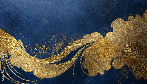 濃紺の背景に金色のテクスチャーが配置されたイメージ。An image with gold texture on a dark blue background.