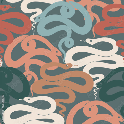 Snake animal seamless pattern. Vector ornament with snakes in vintage style