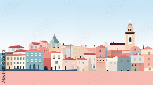 Wallpaper Mural Illustration de la ville de Lisbonne au Portugal. Carte postale. Illustration vectorielle. Voyage, vacances, visiter, pays. Pour conception et création graphique. Torontodigital.ca