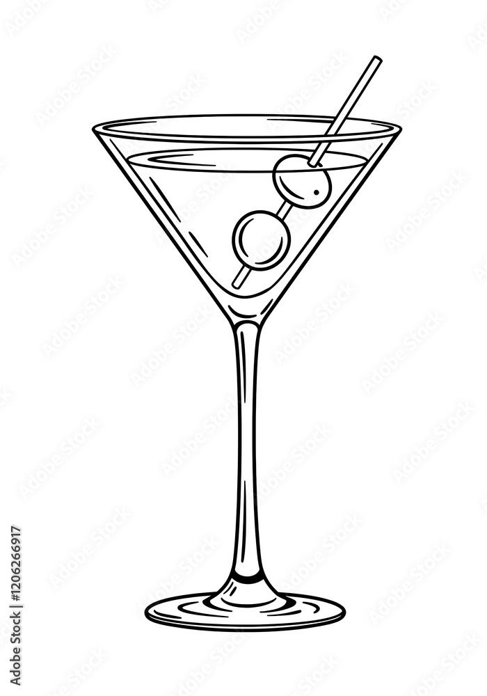 martini glass with olives sketch martini glass with olives sketch