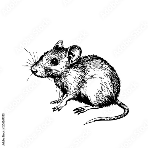 Elegant Hand-Drawn Sketch, A Vintage-Style Illustration of Rat Showcasing Bold Lines and Organic Details with Transparent Background 