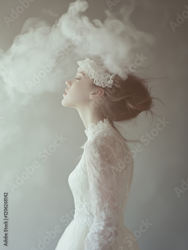 A young lady in a white wedding dress with vision of hope
