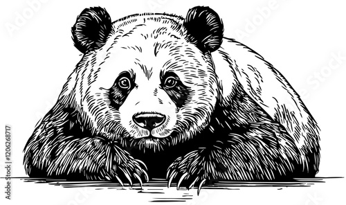 High-Quality Line Drawing Illustration, Panda Hand-Drawn Sketch, Transparent Background, Vector Design