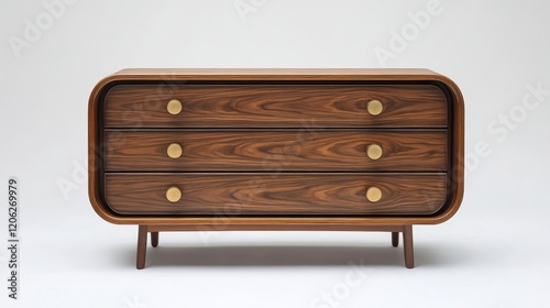Elegant wooden sideboard with natural decor accents in minimalist interior se...