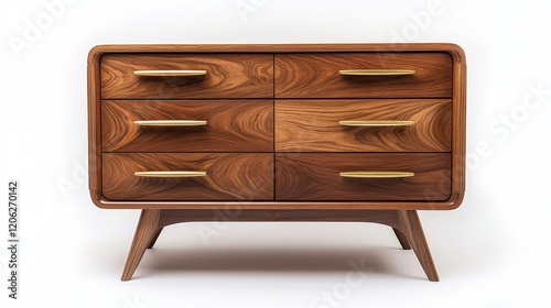 Elegant wooden sideboard with natural decor accents in minimalist interior se...
