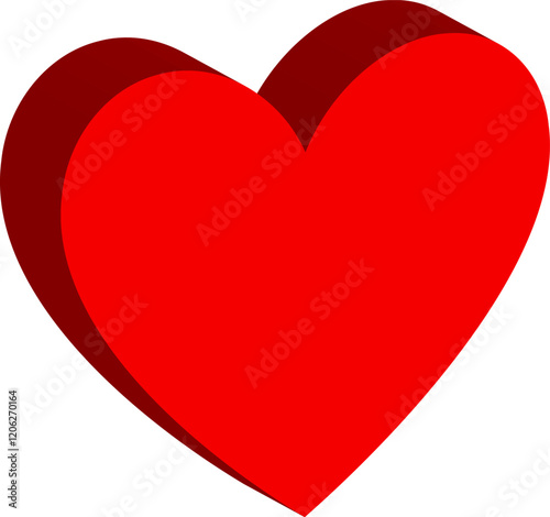 Volumetric red heart, love, romance or valentine's day,  heart icon, transparent background, vector