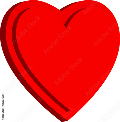 Volumetric red heart, love, romance or valentine's day,  heart icon, transparent background, vector