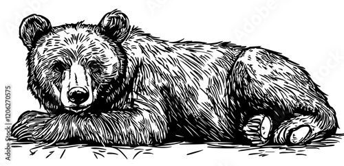 Artistic Monochrome Sketch Illustration, Brown Bear Detailed Drawing, Isolated with No Background, Vector Graphic