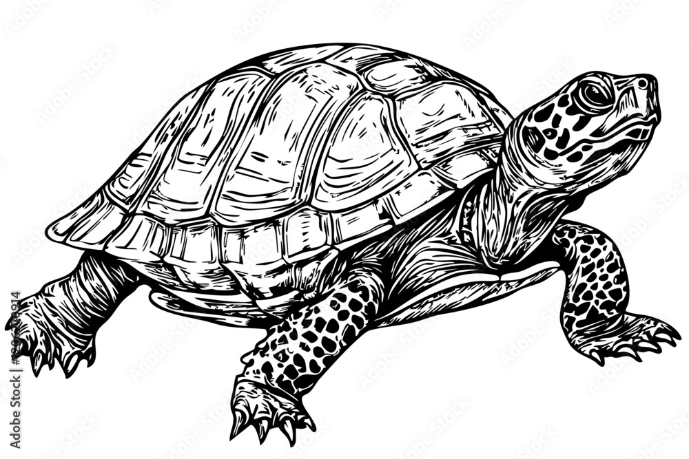 Fototapeta premium Detailed Hand-Drawn Sketch Illustration, A Monochrome Artistic Representation of turtle with Intricate Linework