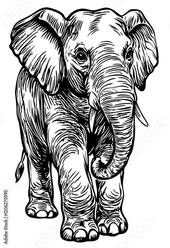 etailed Hand-Drawn Sketch Illustration, Elephant in Monochrome Art, Transparent Background, Vector File photo