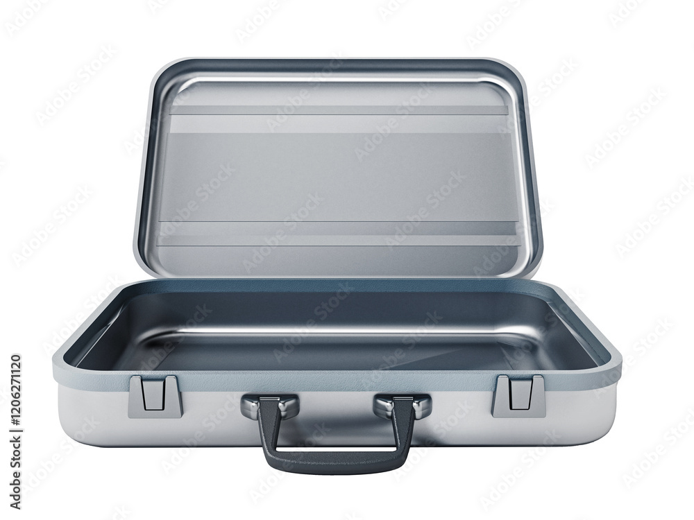 Open metal briefcase isolated on transparent background. 3D illustration Open metal briefcase isolated on transparent background. 3D illustration
