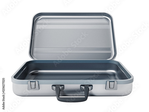 Open metal briefcase isolated on transparent background. 3D illustration