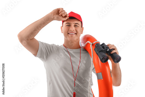 Male lifeguard with ring bu...